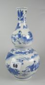 CHINESE PORCELAIN BLUE & WHITE DOUBLE GOURD VASE overall decorated with figures within landscapes,