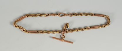 9CT GOLD DOUBLE ALBERT WATCH CHAIN with T-bar & drop, 30.5 grams approx. Condition Report: good