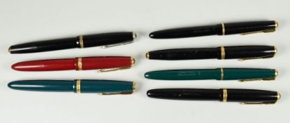 SEVEN VINTAGE PARKER DUOFOLD FOUNTAIN PENS all with original 14ct gold nibs together with two
