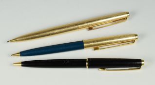 THREE VINTAGE PARKER 45 MECHANICAL PENCILS one 12ct rolled gold Insignia, one teal blue Custom
