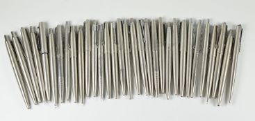 THIRTY-TWO VARIOUS STAINLESS STEEL PARKER FLIGHTER BALLPOINT PENS