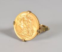 1915 GOLD SOVEREIGN set in 9ct gold ring, 13.4 grams overall approx. Condition Report: surface wear,