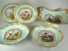 DERBY PORCELAIN PART DESSERT SET OF FIVE comprising pedestal centre-dish with twin-handles, oval