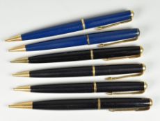 SIX VARIOUS PARKER MECHANICAL PENCILS two blue & four black