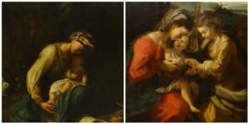 NEAPOLITAN SCHOOL pair of oils on canvas - after Corregio 'Madonna of the Rabbit' and 'Madonna and
