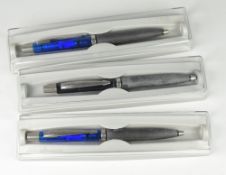 THREE PARKER REFLEX PENS including one black ballpoint pen, two blue gel pens, all with chrome