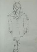 SIR KYFFIN WILLIAMS RA pencil drawing - full sized portrait of a young school girl in winter coat,