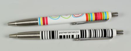 TWO MODERN PARKER VECTOR BALLPOINT PENS each with a different design