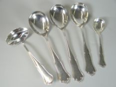 GROUP OF NORWEGIAN SILVER FLATWARE to include three serving spoons, a ladle and a small spoon of