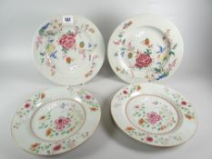 TWO SIMILAR PAIRS OF CHINESE PORCELAIN FLORALLY DECORATED PLATES OF FAMILLE ROSE PALLETE all
