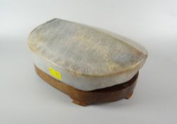 SPECIMEN HARDSTONE TURTLE SHELL ON HARDWOOD BASE the shell with incised scale-like decoration, 21cms