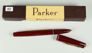VINTAGE RED PARKER 17 LADY FOUNTAIN PEN with chalk marks to barrel, in original box with