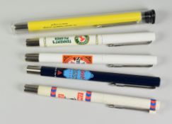 FIVE MODERN PARKER VECTOR ROLLERBALL PENS each with a different design