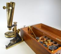19th CENTURY R & J BECK LONDON & PHILADELPHIA BRASS MICROSCOPE serial number 8193, the microscope