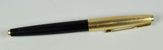 VINTAGE BLACK PARKER 65 CUSTOM FOUNTAIN PEN with 12ct rolled gold cap