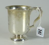 GEORGE V SILVER CHRISTENING MUG raised on circular foot with flared rim, engraved initials and dated