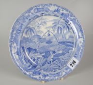 A RARE BLUE & WHITE SPODE 'COMMON WOLF TRAP' TRANSFER PLATE the title inscribed to the base,
