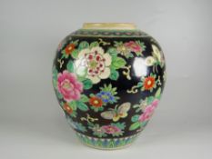 ORIENTAL PORCELAIN FAMILLE NOIR BALUSTER GINGER JAR decorated with butterflies & floral sprays,