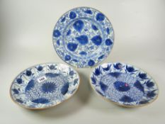 THREE SIMILAR CHINESE PORCELAIN FLORALLY DECORATED SHALLOW DISHES all unmarked (3) Condition Report:
