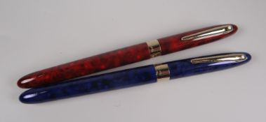 TWO MODERN SHEAFFER CREST (REISSUE) ROLLERBALL PENS Flame Red & Ultramarine Blue in laque finish