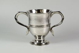 GEORGE III SILVER TWIN HANDLED MUG OR LOVING CUP, having engraved initials to handle 