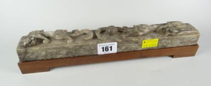 CHINESE HARDSTONE POSSIBLY NEPHRITE JADE SCROLL WEIGHT with dragon & pearl decoration of rectangular