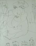 DYLAN THOMAS pen drawing - sketch of a figure with arms crossed entitled 'Drawn by Dylan Thomas at