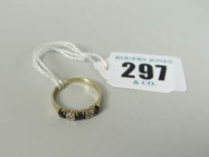 9CT YELLOW GOLD FIVE STONE ILLUSION SET DIAMOND AND SAPPHIRE RING, 1.5 grams, in box. Condition