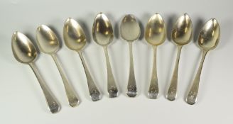GROUP OF EARLY 19TH CENTURY SILVER SERVING SPOONS, to include set of four spoons London 1804 (
