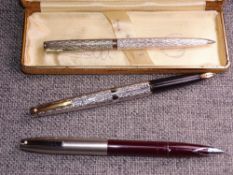 VINTAGE BURGUNDY SHEAFFER 440 (IMPERIAL) FOUNTAIN PEN with brushed stainless steel cap & V-shaped