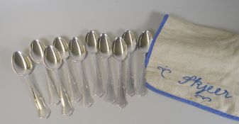 SET OF TEN NORWEGIAN SILVER SPOONS of shell and scroll design. Hallmarked 