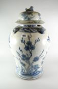 LARGE CHINESE PORCELAIN BALUSTER BLUE & WHITE VASE WITH COVER and lion dog finial, overall decorated