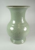 CHINESE CELADON GLAZE BALUSTER VASE depicting flowers & foliage, unmarked to base but with old