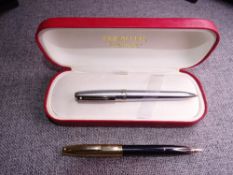 MODERN BRUSHED STAINLESS STEEL SHEAFFER PRELUDE BALLPOINT PEN with chrome trim, inscribed with '