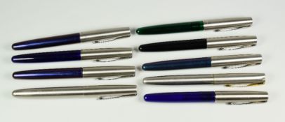 NINE MODERN PARKER FRONTIER FOUNTAIN PENS all with steel nibs