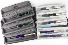 COLLECTION OF MODERN PARKER FRONTIER PENS including four fountain pens (one green, one stainless