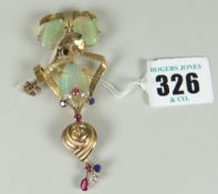 15CT GOLD MINSTREL TROUBADOUR BROOCH set with opals, sapphires, rubies & colourless stones (not