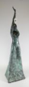 MARK UPTON bronze - female figure with head down, legs apart, one arm raised and the other clutching