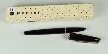 VINTAGE BLACK PARKER 17 LADY FOUNTAIN PEN with clear chalk marks to barrel, in original box