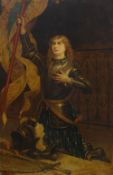 UNKNOWN print on board - young knight in armour, unsigned, 85 x 55cms