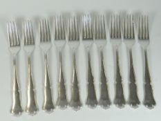 SET OF TEN NORWEGIAN SILVER FORKS of shell and scroll design. Hallmarked 