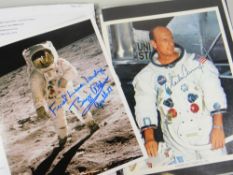 FOLDER OF MOON LANDING AUTOGRAPHED PHOTOGRAPHS comprising Buzz Aldrin, Charles Conrad Jr, Edgar