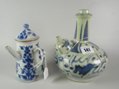 CHINESE PORCELAIN BLUE & WHITE 'KENDI' with nipple spout having Old Dealers of New Haven label to