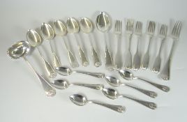 GROUP OF SCANDINAVIAN SILVER FLATWARE comprising spoons, forks and ladle all of shell design and