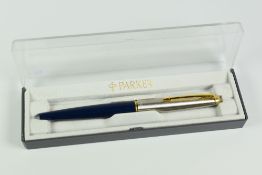 MODERN (1994) BLUE PARKER 45 CLASSIC with 14ct gold nib, stainless steel cap, in original box with
