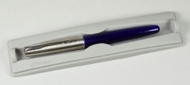 MODERN TRANSLUCENT BLUE PARKER FRONTIER FOUNTAIN PEN with steel nib, in original box