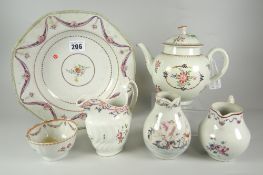GROUP OF 18th CENTURY & LATER PORCELAIN to include hand painted bullet-shaped teapot & cover,