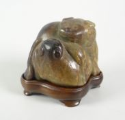 BELIEVED CHINESE SPINACH JADE STUDY OF ANIMAL GROUP consisting of adult & young, raised on