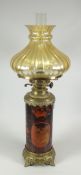 20th CENTURY BRASS & LACQUERED CYLINDER DOUBLE BURNER OIL LAMP of Oriental design with shade &