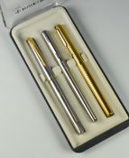 THREE PARKER FOUNTAIN PENS including one brushed steel Parker Arrow Flighter fountain pen with